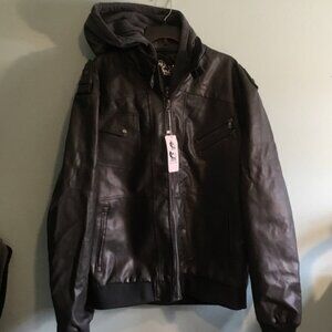 Dark gray Leather Look Jacket with Hood
